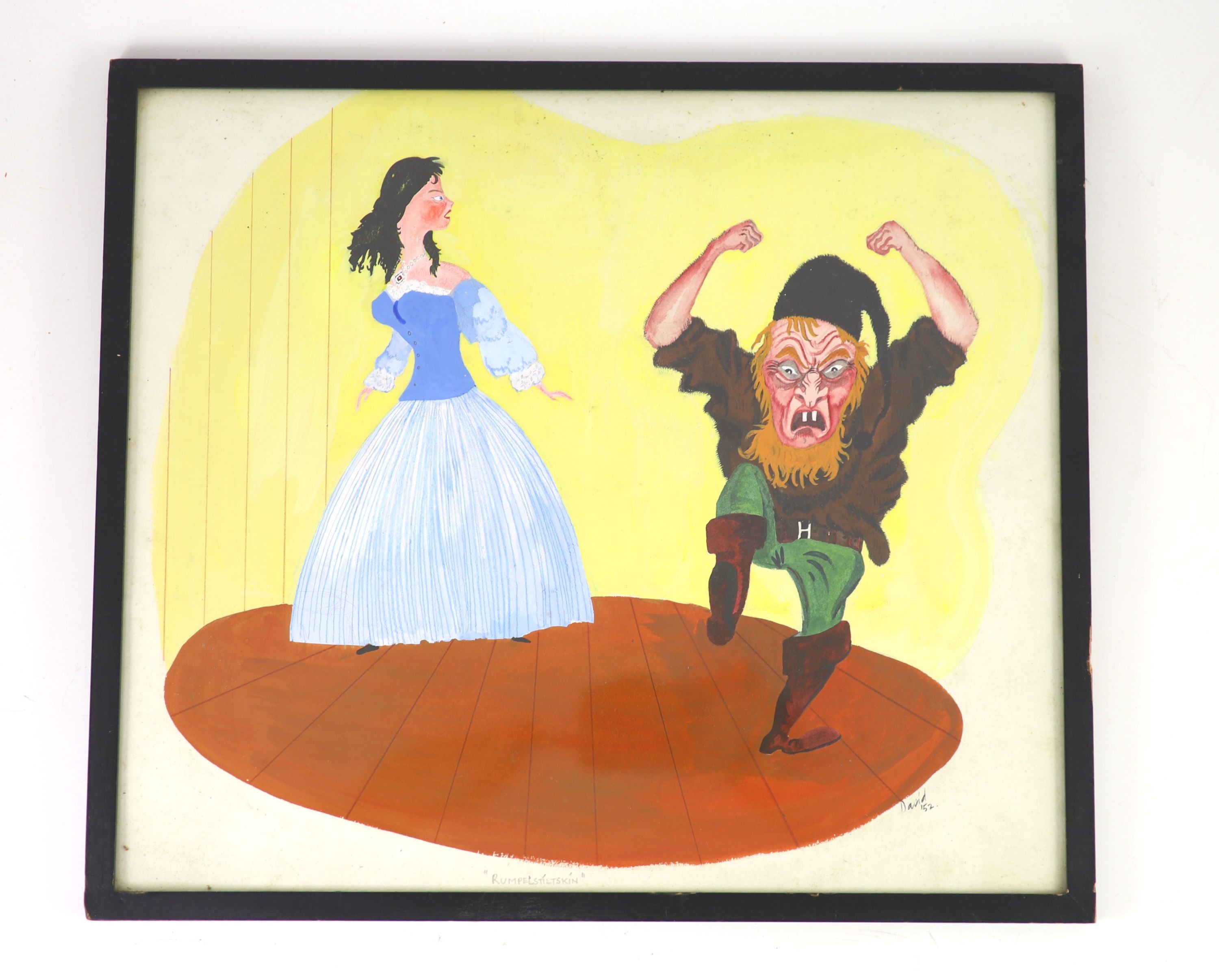 David John Moore Cornwell (pen name John Le Carre), (1931-2020) - ‘’Rumpelstiltskin’’, watercolour, signed, dated, ‘52, inscription verso, - ‘’Painted by David Cornwell (better known as John Le Carre) given to Anne Simps